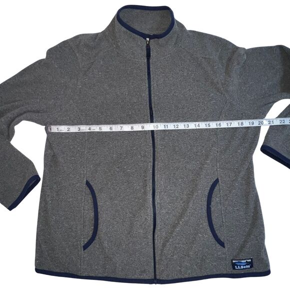 LL Bean Sweater Shirt Womens Large Gray Blue Fleece Outdoor Top Full Zip Jacket - Picture 7 of 13